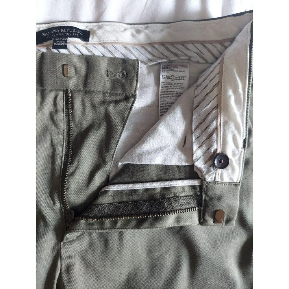Banana Republic Men’s Green Skinny Fit Stretch Chino Pants Twill Waist 32